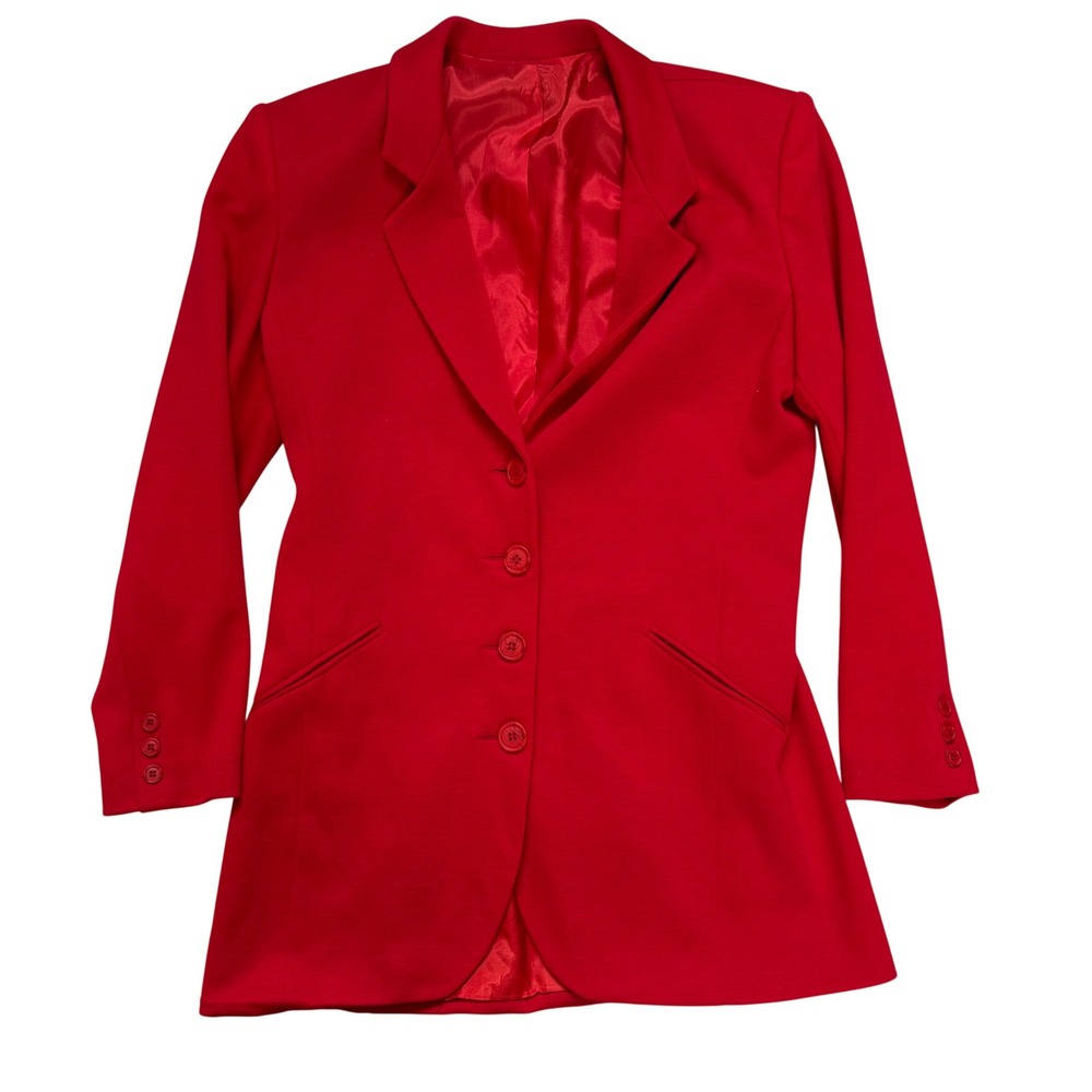 Vintage 90s Red Wool Blend Blazer Retro Womens Size 10 USA Made Career Glam Coat